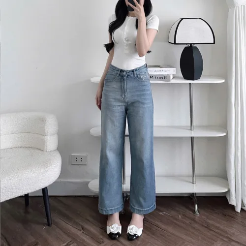 Nơi lấy sỉ quần Jeans Nữ Ống Rộng Vải Dày Mềm Không Co Giãn Phối Nơ Ở Túi Quần Cực Xinh