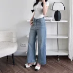 Nơi lấy sỉ quần Jeans Nữ Ống Rộng Vải Dày Mềm Không Co Giãn Phối Nơ Ở Túi Quần Cực Xinh