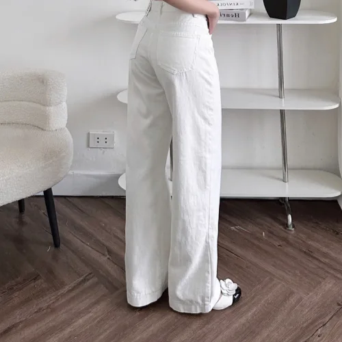 Nơi lấy sỉ quần Jeans Nữ Ống Rộng Vải Dày Mềm Không Co Giãn Phối Nơ Ở Túi Quần Cực Xinh