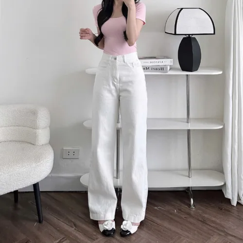 Nơi lấy sỉ quần Jeans Nữ Ống Rộng Vải Dày Mềm Không Co Giãn Phối Nơ Ở Túi Quần Cực Xinh