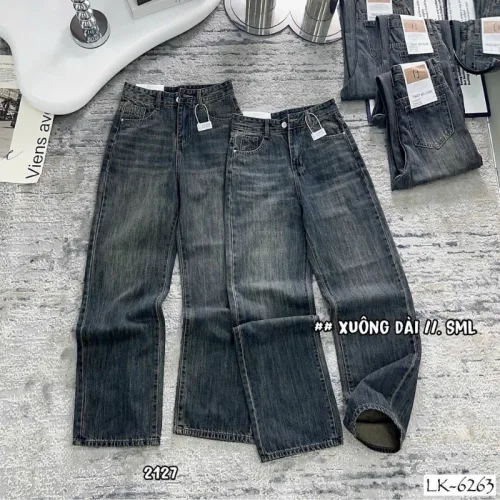 Quần jeans nữ QG289 ống suông tôn dáng, chất vải dày mềm không co giãn