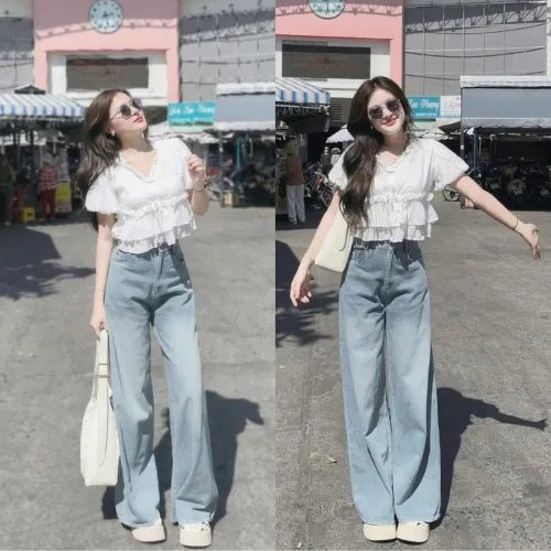 Quần jeans nữ QG289 ống suông tôn dáng, chất vải dày mềm không co giãn