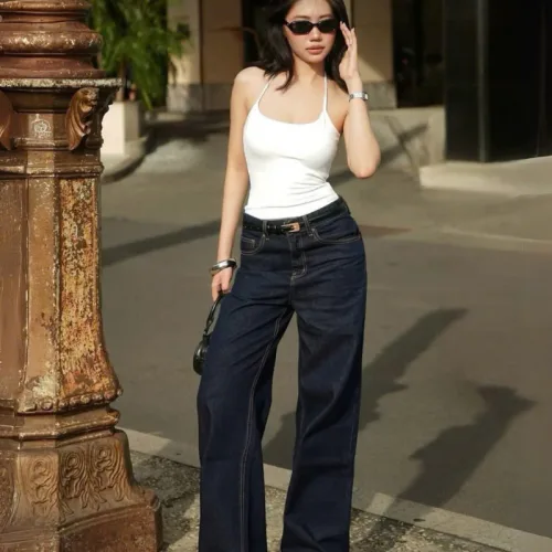 Quần jeans nữ QG289 ống suông tôn dáng, chất vải dày mềm không co giãn