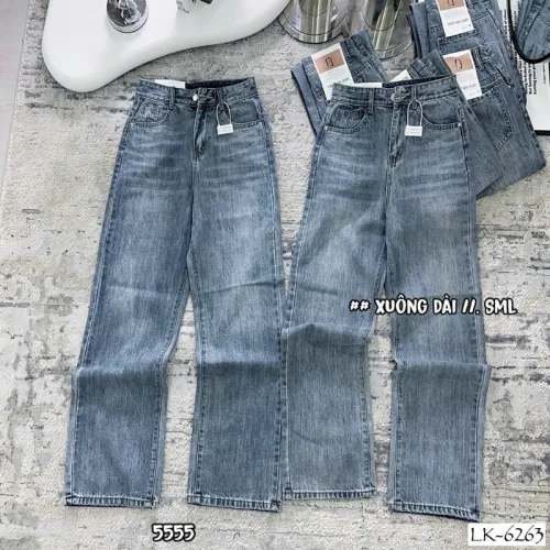 Quần jeans nữ QG289 ống suông tôn dáng, chất vải dày mềm không co giãn