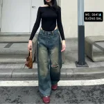 Quần jeans nữ 5641 ống suông, chất vải dày mềm không co giãn