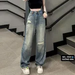 Quần jeans nữ 5641 ống suông, chất vải dày mềm không co giãn