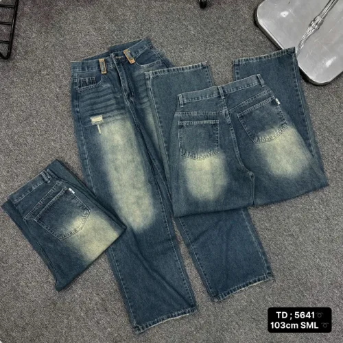 Quần jeans nữ 5641 ống suông, chất vải dày mềm không co giãn