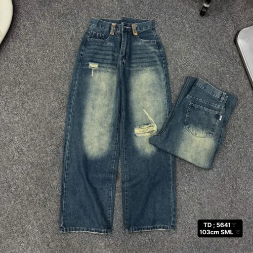 Quần jeans nữ 5641 ống suông, chất vải dày mềm không co giãn