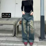 Quần jeans nữ 5641 ống suông, chất vải dày mềm không co giãn