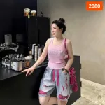 Quần Jean Ngố Nữ Rách Phối Sọc Caro Lưng Thun