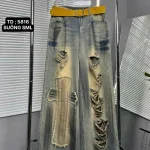 Quần Jeans Nữ Trơn Ống Rộng Vải Dày Mềm Không Co Giãn