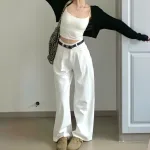 Quần Jeans Nữ Trơn Ống Rộng Vải Dày Mềm Không Co Giãn