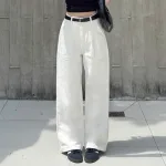 Quần Jeans Nữ Trơn Ống Rộng Vải Dày Mềm Không Co Giãn
