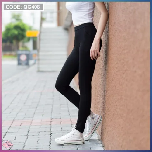 Chỗ sỉ quần Leggin nữ 2 túi sau màu đen kèm túi cao cấp
