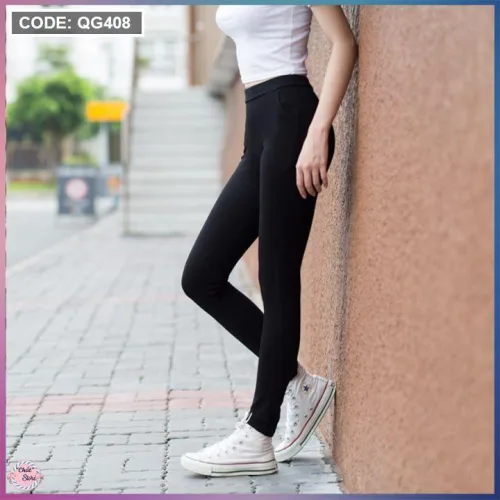 Chỗ sỉ quần Leggin nữ 2 túi sau màu đen kèm túi cao cấp