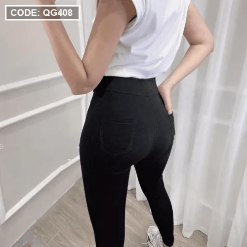 Chỗ sỉ quần Leggin nữ 2 túi sau màu đen kèm túi cao cấp