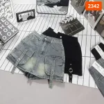 Quần Short Jean Nữ Thêu Logo Không Co Giãn Đứng Form Chuẩn