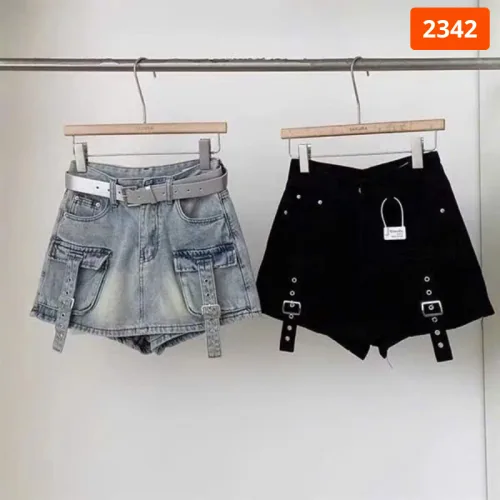 Quần Short Jean Nữ Thêu Logo Không Co Giãn Đứng Form Chuẩn