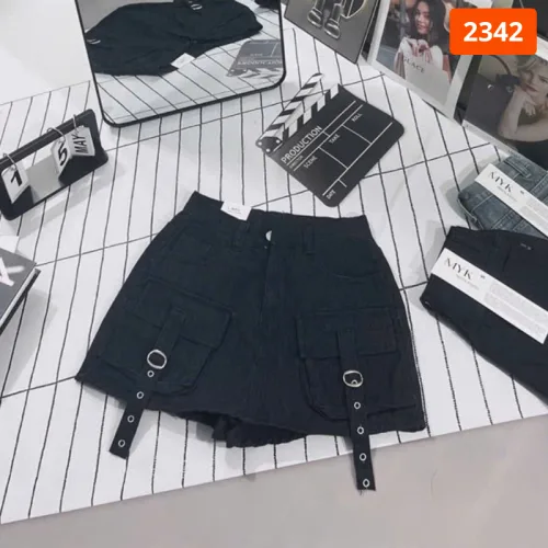 Quần Short Jean Nữ Thêu Logo Không Co Giãn Đứng Form Chuẩn