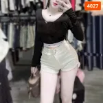 Quần Short Jean Nữ Thêu Logo Không Co Giãn Đứng Form Chuẩn