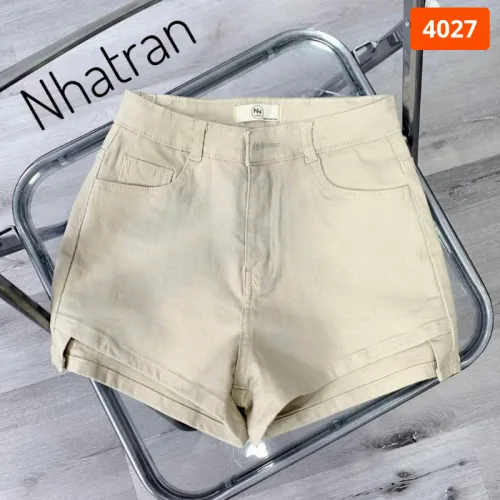 Quần Short Jean Nữ Thêu Logo Không Co Giãn Đứng Form Chuẩn