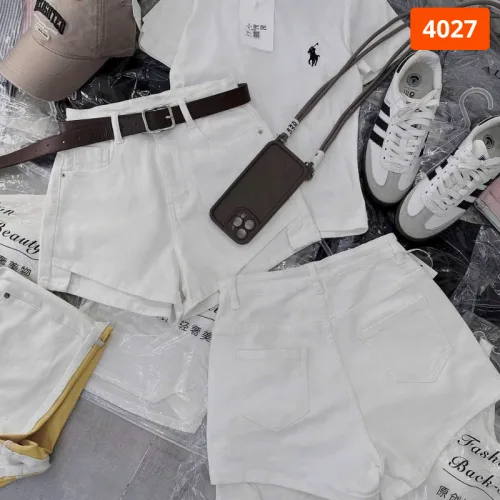 Quần Short Jean Nữ Thêu Logo Không Co Giãn Đứng Form Chuẩn