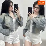 Quần Short Jean Nữ Thêu Logo Không Co Giãn Đứng Form Chuẩn