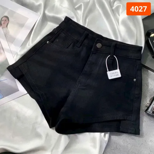 Quần Short Jean Nữ Thêu Logo Không Co Giãn Đứng Form Chuẩn