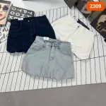Quần Short Jean Nữ Thêu Logo Không Co Giãn Đứng Form Chuẩn