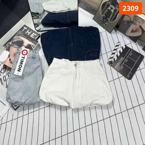 Quần Short Jean Nữ Thêu Logo Không Co Giãn Đứng Form Chuẩn
