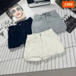 Quần Short Jean Nữ Thêu Logo Không Co Giãn Đứng Form Chuẩn