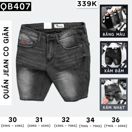 Quần short jeans Rurumen dành cho nam, phối logo cao cấp VNXK (có size 36)