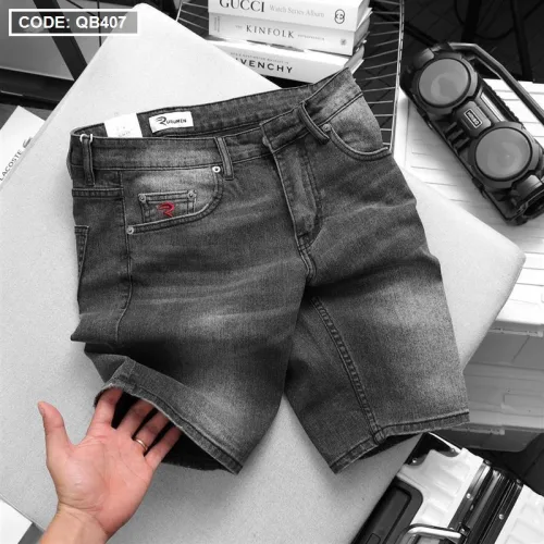 Quần short jeans Rurumen dành cho nam, phối logo cao cấp VNXK (có size 36)