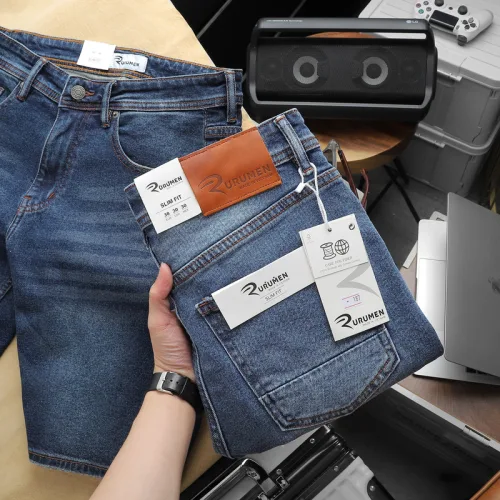 Quần short jeans Rurumen nam màu xanh, hàng VNXK cao cấp