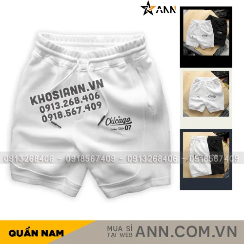 Quần Short Nam Thun In Chữ Chicago Dáng Thể Thao