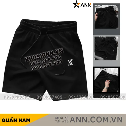 Quần short nam Pack Horse thun đen thêu chữ X