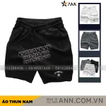 Quần short nam vải thun thêu logo chữ, size 50-80kg