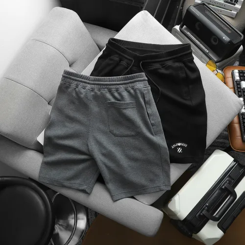 Quần short nam vải thun thêu logo chữ, size 50-80kg
