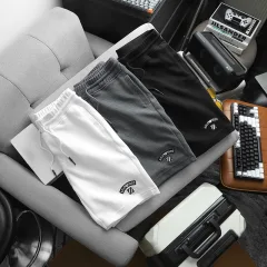 Quần short nam vải thun thêu logo chữ, size 50-80kg