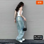 Quần Jeans Nữ Dáng Suông Lửng Rách Túi Vải Dày Mềm
