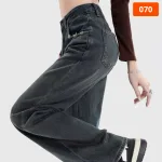 Quần Jeans Nữ Dáng Suông Lửng Rách Túi Vải Dày Mềm