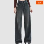Quần Jeans Nữ Dáng Suông Lửng Rách Túi Vải Dày Mềm