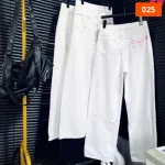 Nơi lấy sỉ quần Suông Nữ - Quần Jeans Suông Nữ Thêu Nơ Chất Liệu Vải Dày Mềm Không Co Giãn