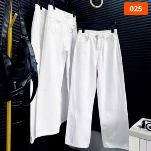 Nơi lấy sỉ quần Suông Nữ - Quần Jeans Suông Nữ Thêu Nơ Chất Liệu Vải Dày Mềm Không Co Giãn