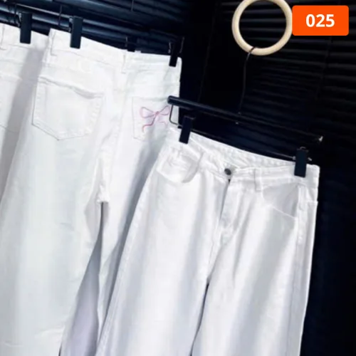 Nơi lấy sỉ quần Suông Nữ - Quần Jeans Suông Nữ Thêu Nơ Chất Liệu Vải Dày Mềm Không Co Giãn