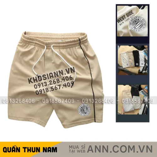 Quần short nam QB441 lưng thun, in logo, phối sọc hai bên, big size