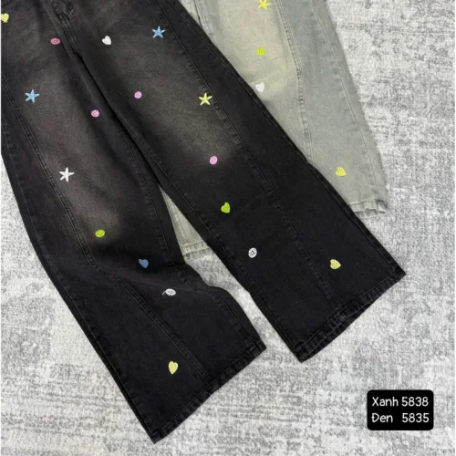 Chuyên sỉ quần Thụng Jeans Nữ Thêu Ngôi Sao Vải Dày Mềm Không Co Giãn