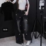 Chuyên sỉ quần Thụng Jeans Nữ Thêu Ngôi Sao Vải Dày Mềm Không Co Giãn