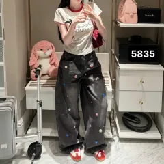 Chuyên sỉ quần Thụng Jeans Nữ Thêu Ngôi Sao Vải Dày Mềm Không Co Giãn