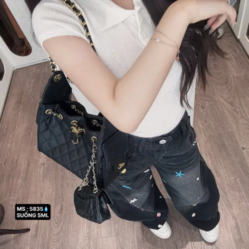 Chuyên sỉ quần Thụng Jeans Nữ Thêu Ngôi Sao Vải Dày Mềm Không Co Giãn